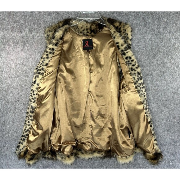 Adrienne Landau Faux Fur Animal Print Vest Sleeveless Collared Mob Wife Sz L - Picture 4 of 9